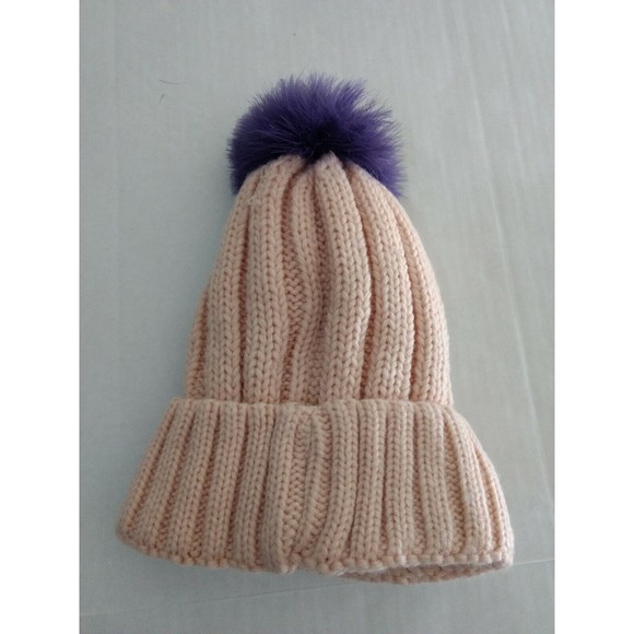 New Cara New York Women's Pink Knit Hat Flower Pom Pom OSFM Ostrich Feathers - Picture 4 of 6